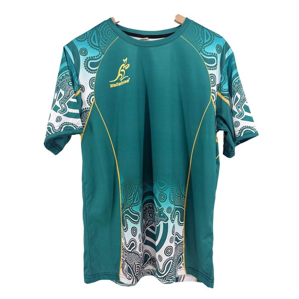Wallabies Australia Rugby Indigenous Art Training Jersey Green Teal Mens XL - Picture 2 of 8
